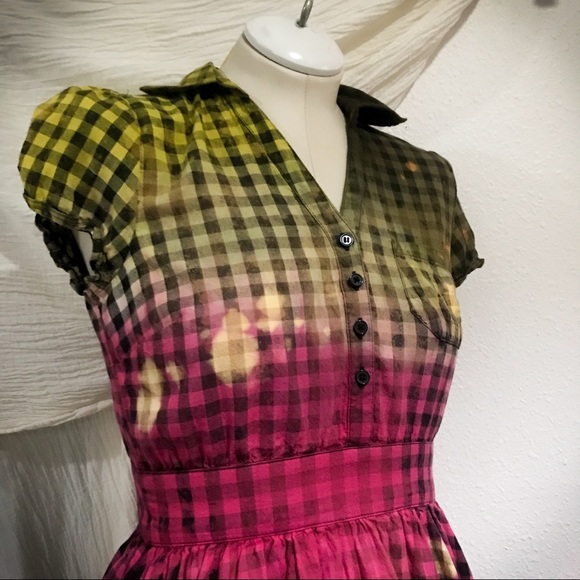 Hand-dyed rainbow gingham dress - Picture 3 of 7